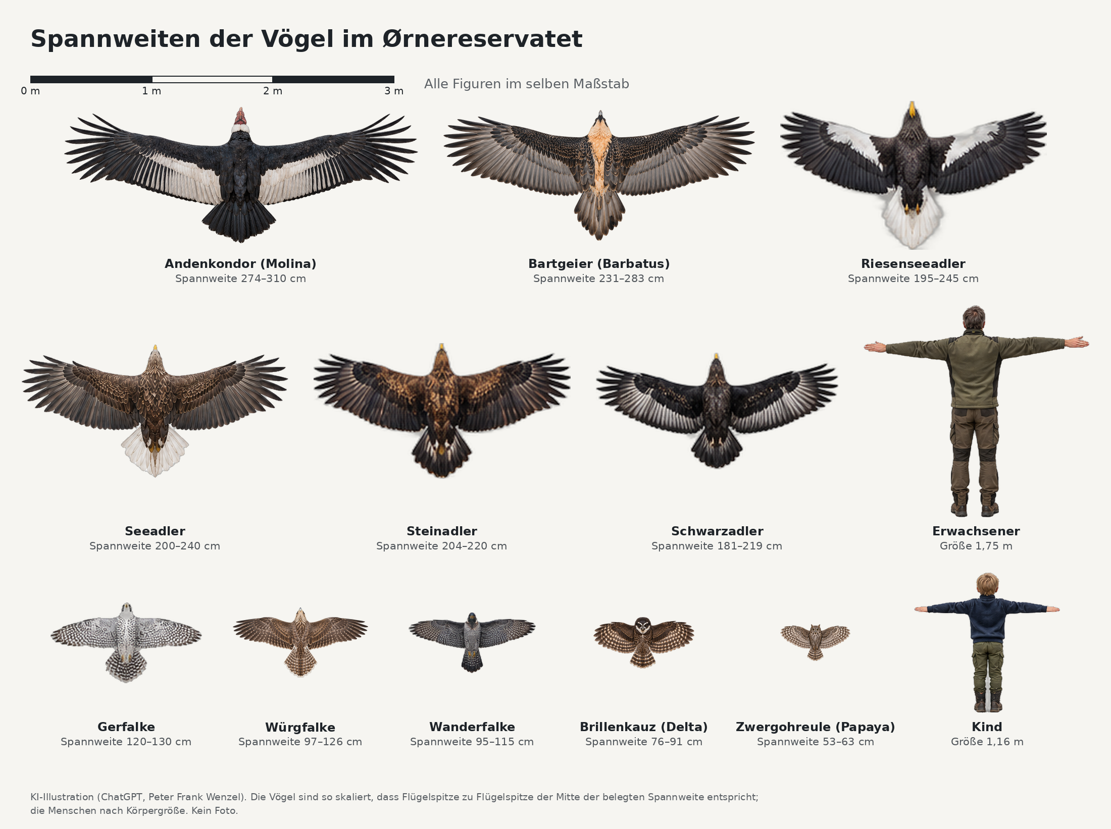 Alle Arten im Ørnereservatet im gleichen Maßstab
